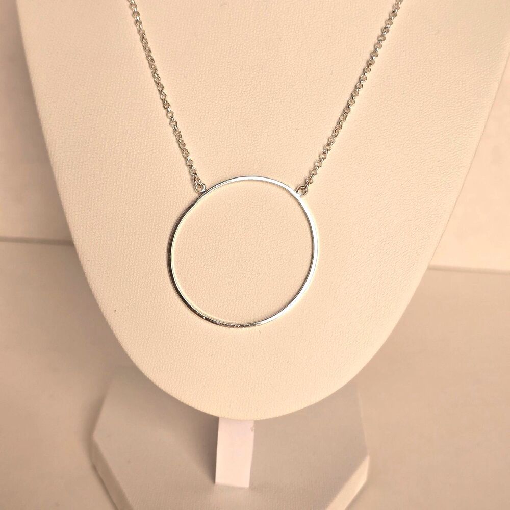 Lele Sadoughi Silver Circle Pendant Necklace Polished Round Statement Piece